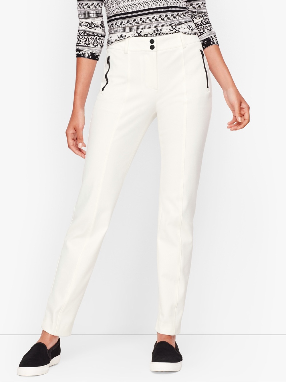 Talbots‎ Twill Straight Leg Pants White Size 16 Stretch Casual Minimalist Office